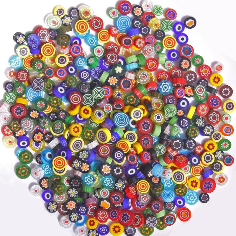 400g/14.11oz Colorful Millefiori Glass Beads Mosaic Tiles Thousand Flower Beads Cylinder Shape DIY Hobbies and Crafts Materials