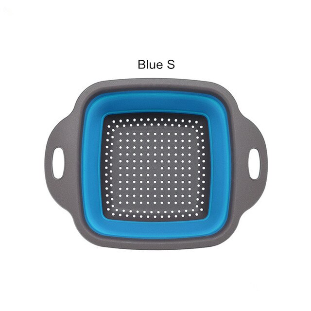 Escurridor de lavado plegable con mango cesta de filtro para verduras de fruta colador plegable de silicona contenedor de herramientas de almacenamiento de cocina: Blue S A