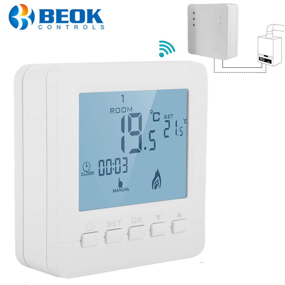 Beok – Thermostat sans fil pour chaudière à gaz, Kit intelligent de contrôle de température RF Programmable, alimenté par batterie