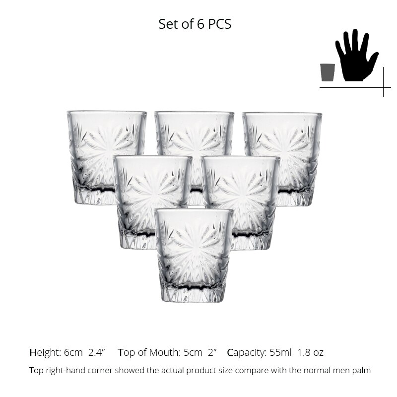 6 Pack Machine Made Lead Free Glass Shot Glasses Set for Vokda Liquor Baijiu Glass Friends Party Wedding Bar Tools: 55ML ST106