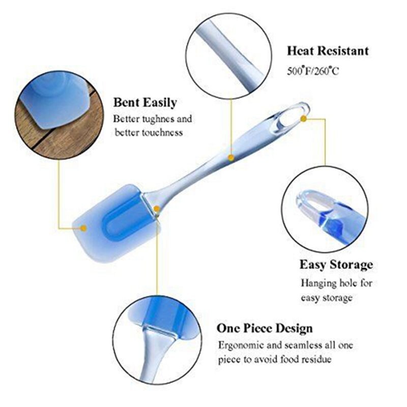 Siliconen Spatel Flexibele Hittebestendige Kleine Chef Plastic Siliconen Rubber Schraper Spatel, 3 Stuk Set (Transparant Blauw)