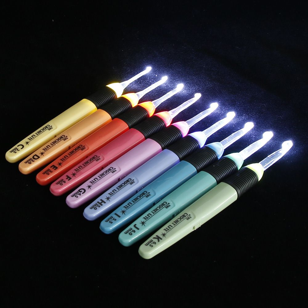 2.5mm-6.5mm Led Light Crochet Hooks Set Light Up Knitting Needles Weave Sewing Tools Craft Weaving Accessories Tools