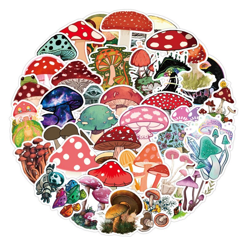 10/50pcs Color Mushroom Waterproof Sticker Children DIY Skateboard Luggage Refrigerator Notebook Decal Sticker