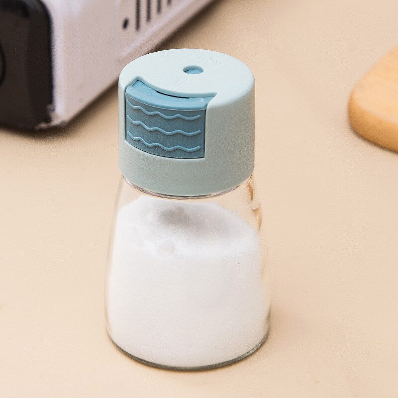 Quantitative Salt Shaker Press-type Salt Control Shaker Salt Sprinkler to Measure Out Salt Kitchen Seasoning Bottle: BLUE