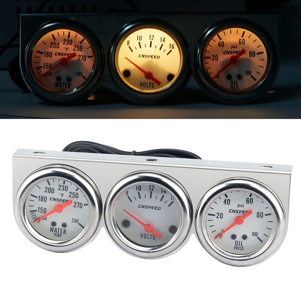 1pc Oil Meter Volt Meter Water Meter 3 in 1 Electric Premium Car Gauge Triple Gauge Kit for Car DIY Vehicle