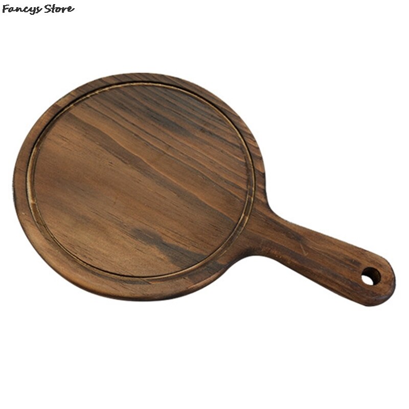 Multi-Size Houten Ronde Lade Barbecue Westerse Steak Plaat Massief Houten Pizza Plaat-Brandende Kleur Dessert Diner Plaat servies