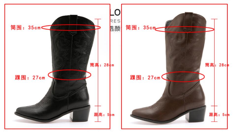 Spetsad tå western cowgirl boots vinter varma cowboy boots skor dam botas mujer svart ,brun plus storlek 43 ab877