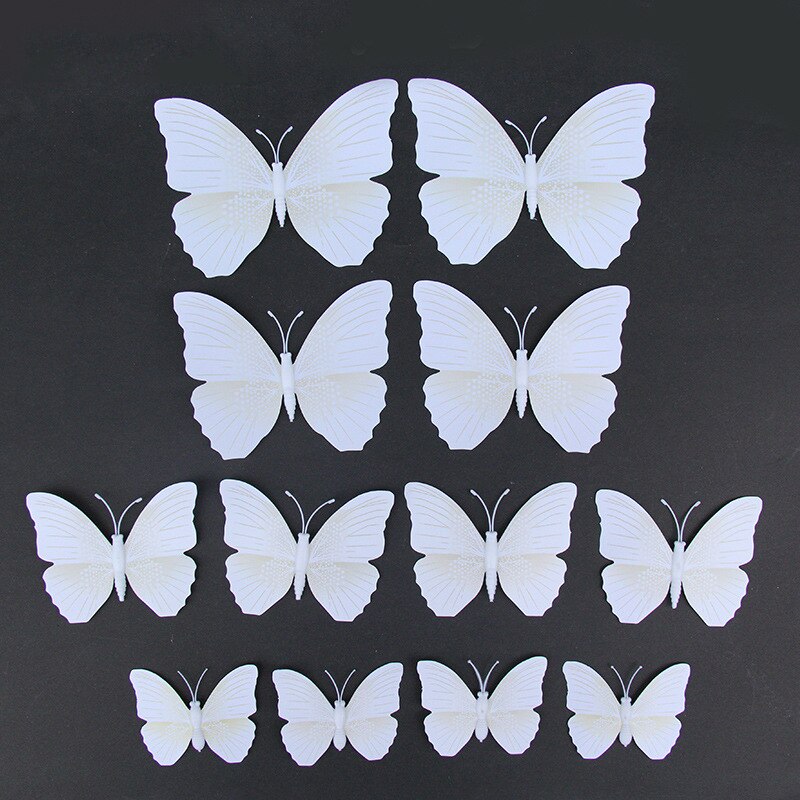 12 stücke Doppel Schicht Einzigen Schicht 3D Schmetterling Zauberstab Aufkleber auf der Zauberstab Heimat Dekor Schmetterling für Dekoration Magnet Kühlschrank aufkleber: Single Schicht Weiß