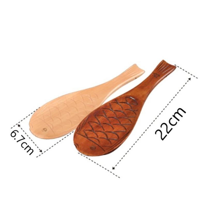 Cucharas de arroz de madera Natural, cuchara de pescado, arrocera, creativa, antiadherente, cuchara de dibujos animados, utensilios de cocina