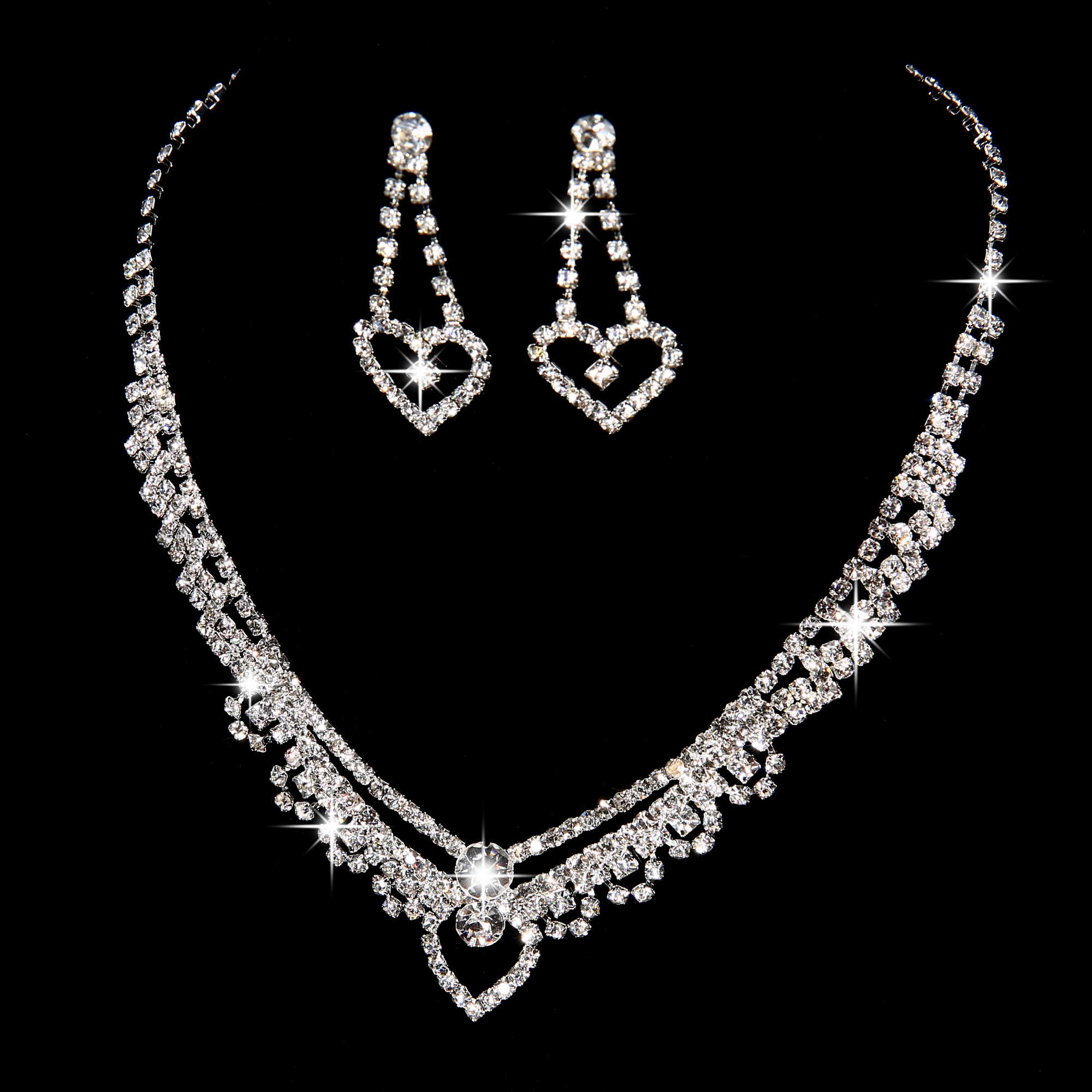 Silver Color Crystal Tennis Choker Necklace Set Earrings Factory Price Wedding Bridal Bridesmaid African Jewelry Sets: A1385