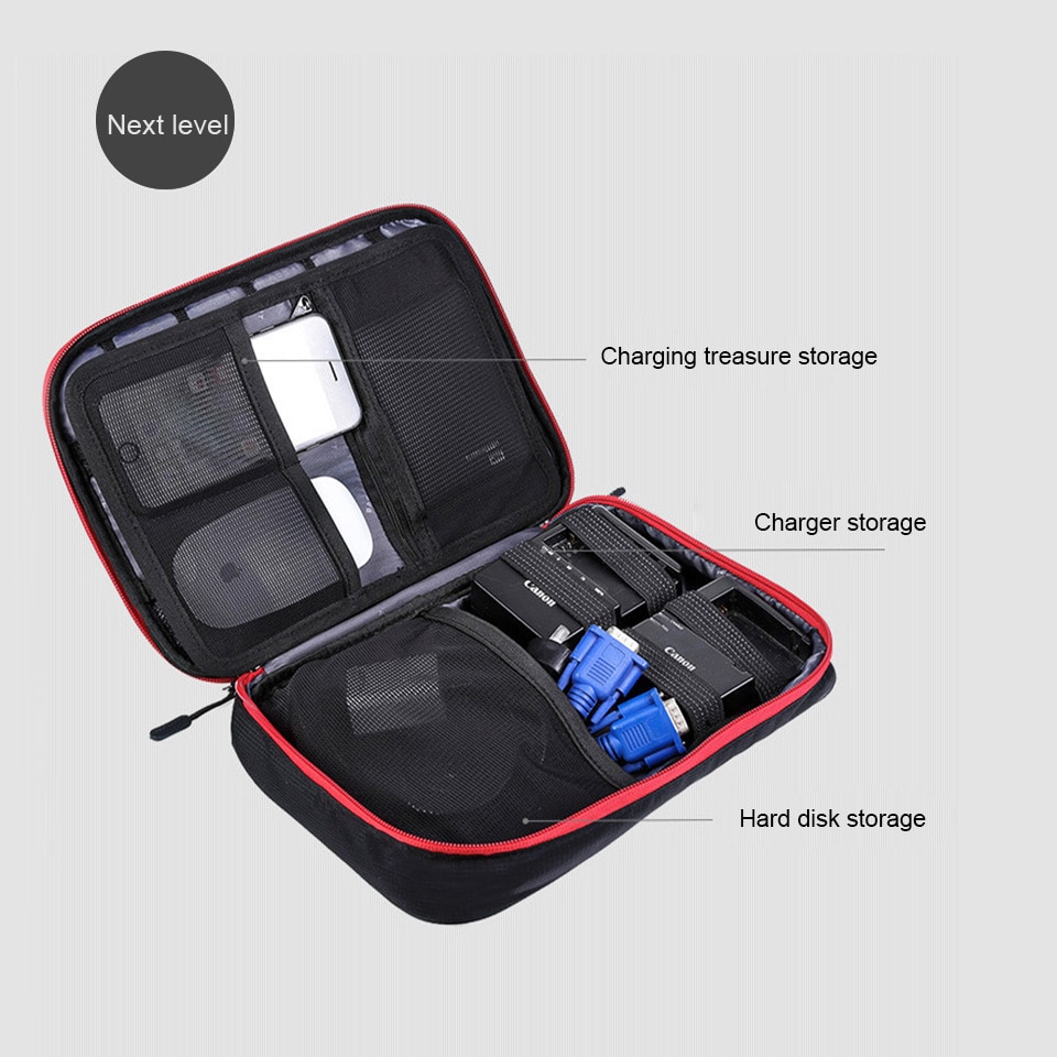 Acessórios eletrônicos de viagem acessórios, bolsa organizadora para viagem de nylon com 2 camadas tamanho perfeito adequado para i pad