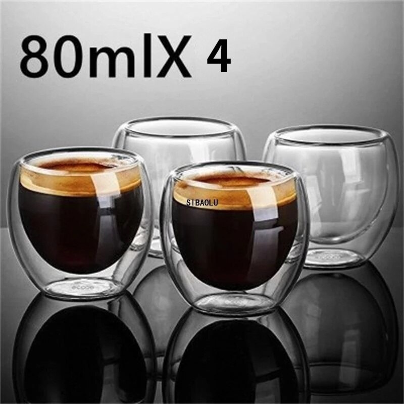 Double Wall Shot Wine Beer Glass Double Wall Espresso Coffee Cup Tea Set Cup 80-450ml Heat Resistant Teacup Glasses: 4PCS -80ML