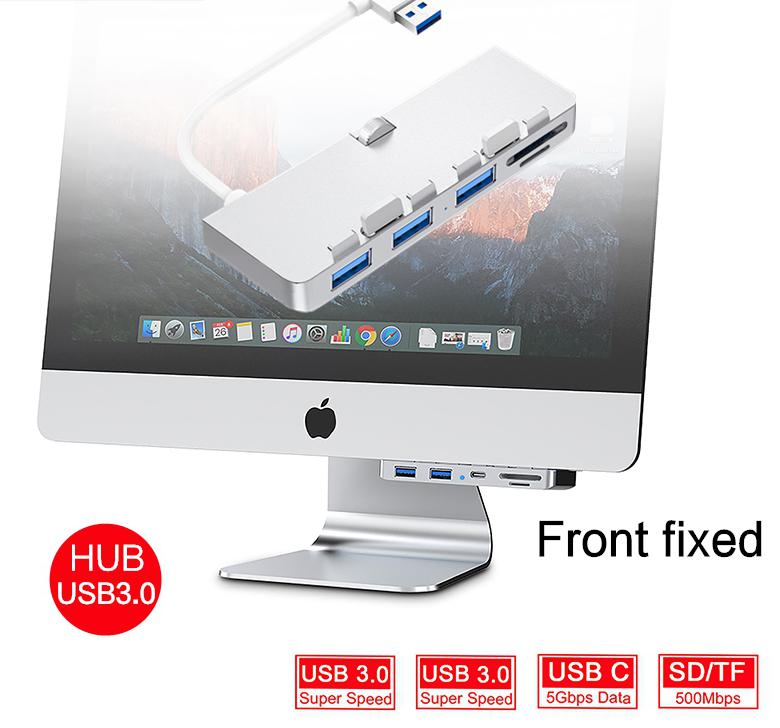 Usb 3.0- hub voor imac 21.5 pro dock 3- poorts adaptersplitter met tf/sd-kaartlezer 27 slanke unibody-computer van aluminiumlegering