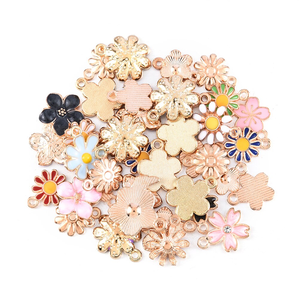 40pcs Assorted Mixed Enamel Alloy Daisy Flowers Pendant Charms DIY Accessories Christmas Jewelry Making