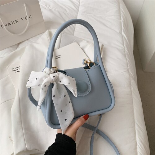 Effen Kleur Pu Lederen Vrouwen Schoudertas Crossbody Bag Dames Strik Kleine Vierkante Zakken Eenvoudige Mode Vrouwelijke Handtassen: Blauw