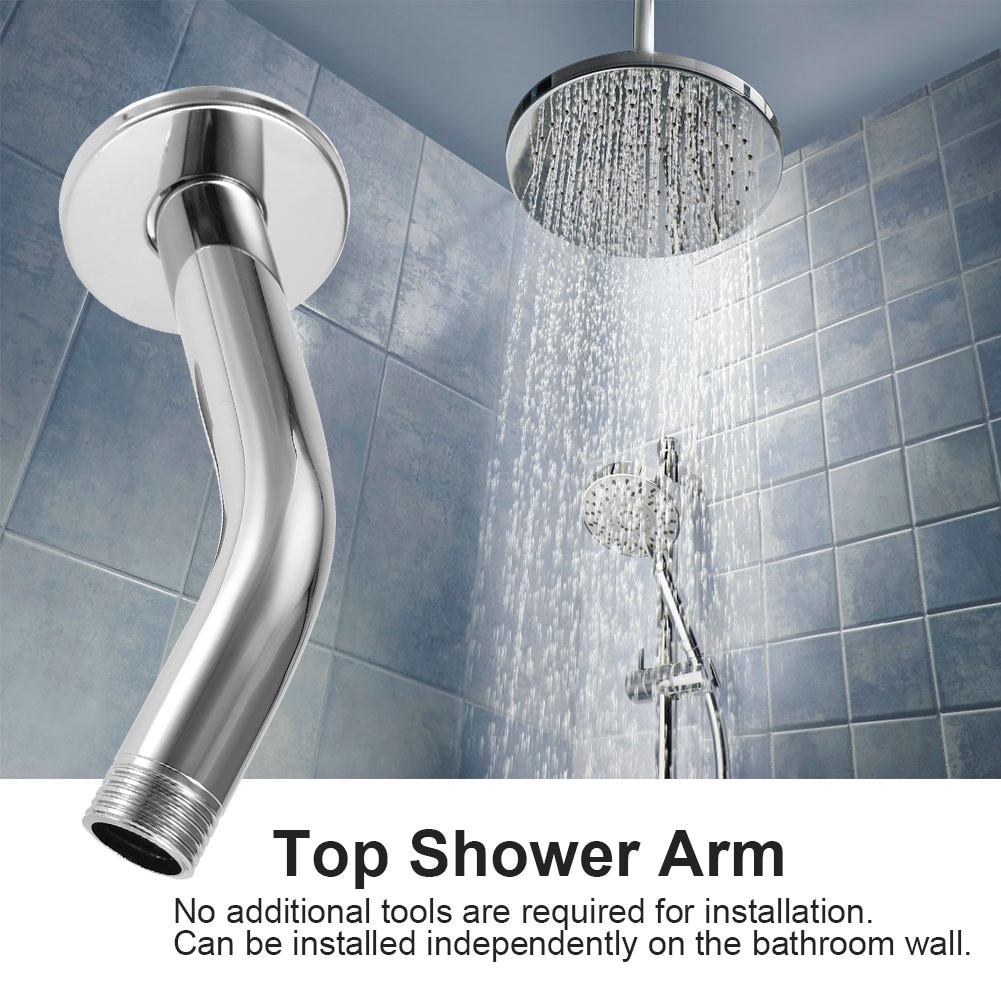 G1/2in Chrome Stainless Steel Round Top Shower Arm Fixed Pipe Wall Mount Bracket Bar Bathroom Ceiling Shower Head Extension Rod