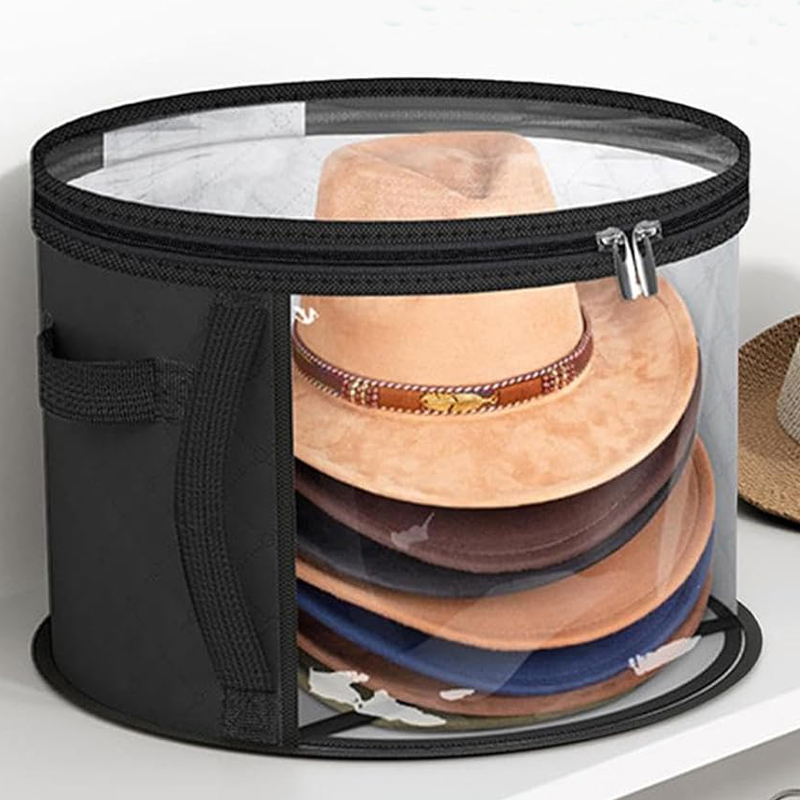 Hat Storage Box Non-woven Clear Storage Bucket Foldable Travel Storage Box with Zipper Clothes Hat Large Capacity Organizing Bag