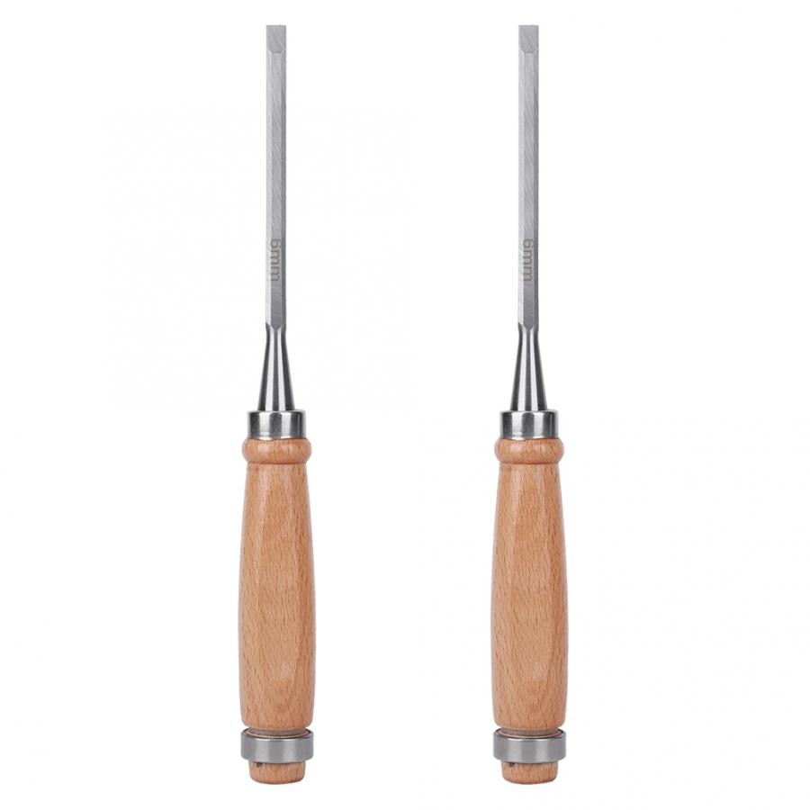 2 Stuks Platte Beitel Timmerwerk Gereedschap Houten Handvat Duurzaam Houtbewerking Accessoire Cr-V 6 Mm Houtbewerking