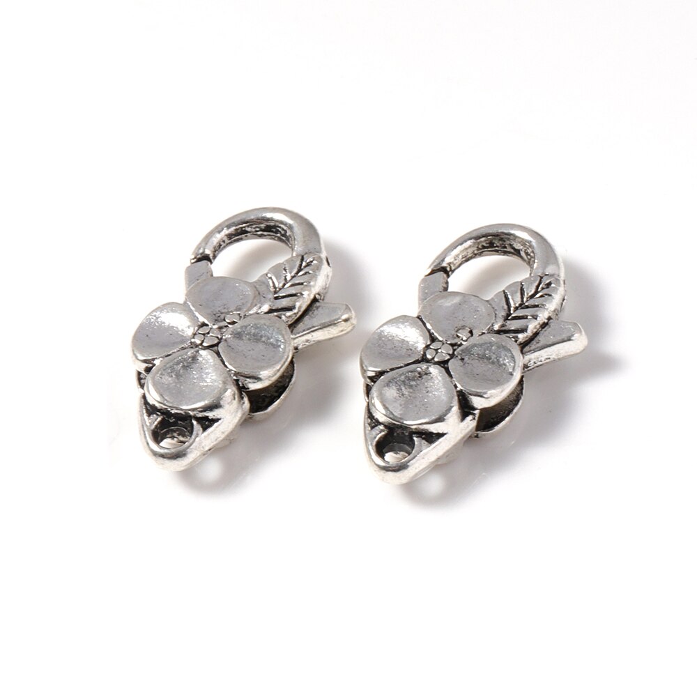 5 stks/partij Antieke Zilveren Bloem Karabijnsluiting Haken Voor Ketting Armband Chain DIY Accessoire Sieraden Bevindingen 26*15MM: Antique Silver