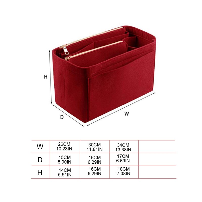 Purse Organizer Insert Felt Bags Handbag with Zipper Tote Shaper Portable Multi Pocket