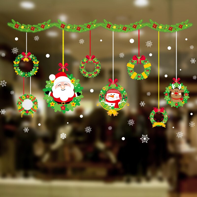 Glædelig jul aftagelige wallstickers butiksvindue glas klistermærker noel natal julepynt til hjemmet juleår: 4