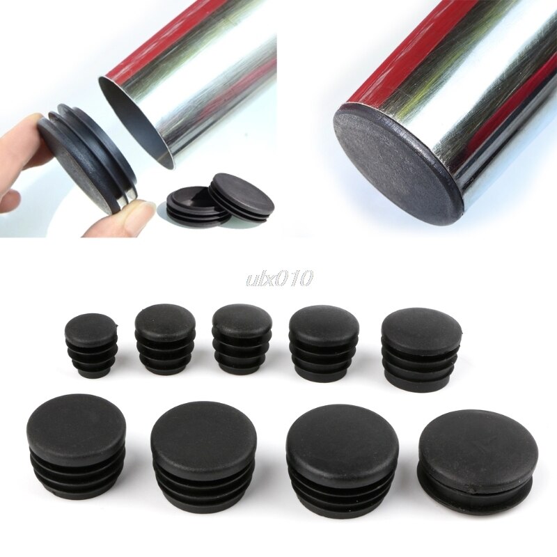 10Pcs Black Plastic Furniture Leg Plug Blanking End Cap Bung For Round Pipe Tube S02