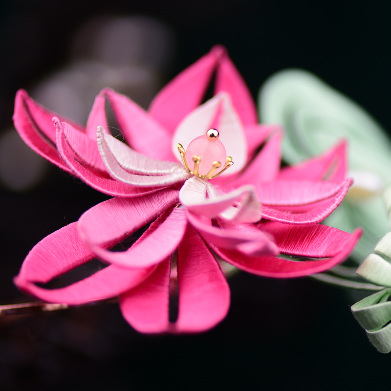 Kit de grampo de cabelo florido de lótus, acessório tradicional para iniciantes com fios para bordar