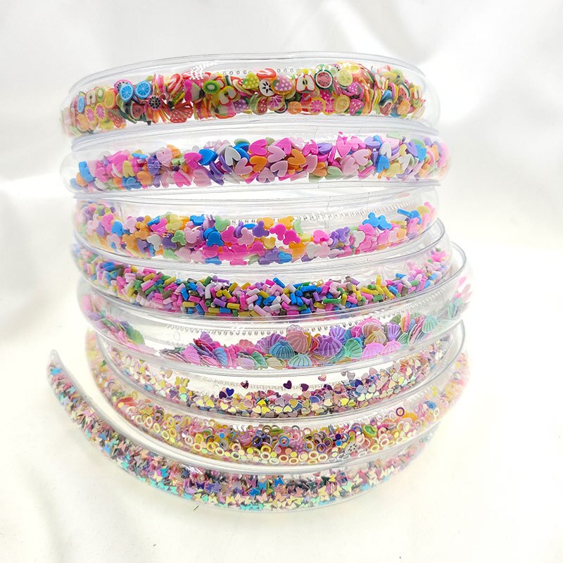 Serre-tête Transparent en forme de cœur de Fruit pour enfants, en résine, à paillettes, pour filles, accessoires pour cheveux