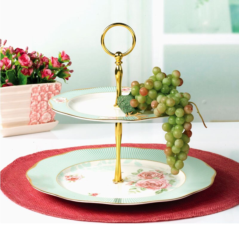 Yeefine luuposliini kaksikerroksiset astiat ja lautaset setti välipalateline pidike luksus posliinikakku leivonnaiset hedelmäastia keraaminen tarjotin