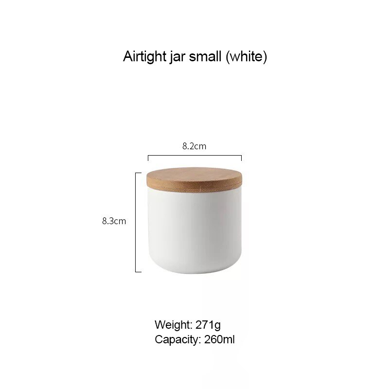 Vaso di stoccaggio sigillato in ceramica bianca semplice con coperchio in legno 260ML 800ML 1000ML contenitore per alimenti da cucina teiera organizzatore di cereali: 260ML bianca