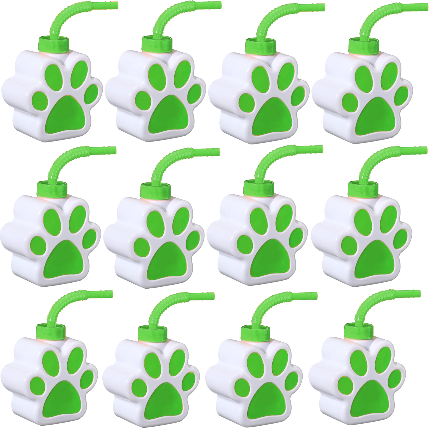 12 Pcs 10 oz Dog Paw Cups with Straw and Lid Dog Themed Party Supplies, Drinking Cup for Birthday Puppy Party Favors Decoration: black