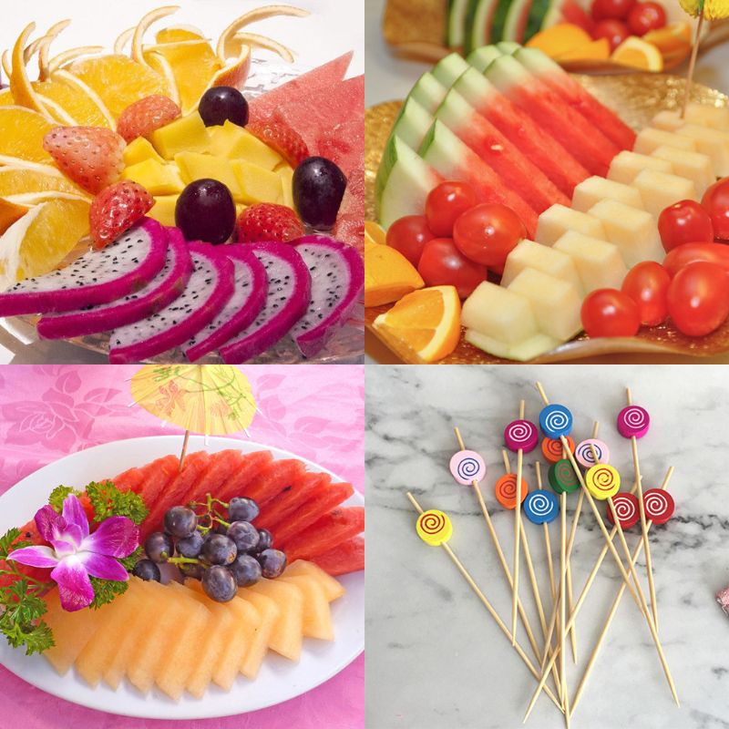 100Pcs Lollipop Voedsel Picks Dessert Buffet Fruit Salade Vork Cake Muffin Party Groente Sticks Cocktail Tandenstokers Cake Teken