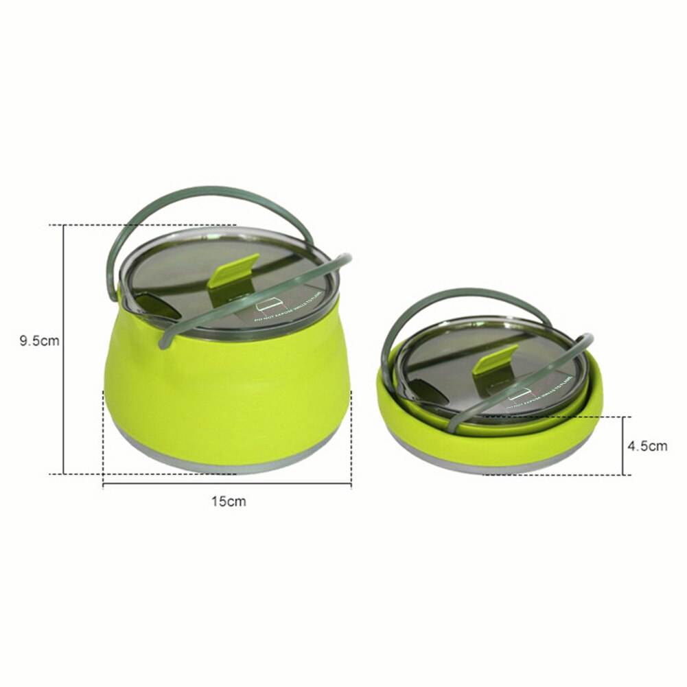 Outdoor Opvouwbare Siliconen Waterkoker Draagbare Mini Kokend Water Pot Met Handvat Waterkoker Servies Gereedschap Voor Camping Reizen: Green B