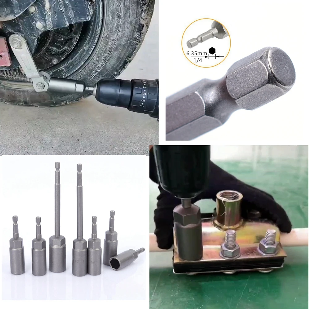 Krachtige 65mm/80mm/150mm douilles à douille hexagonale jeu de pilotes d'écrou pilotes d'écrou pilotes électriques perceuses électriques pilotes à percussion outils de réparation