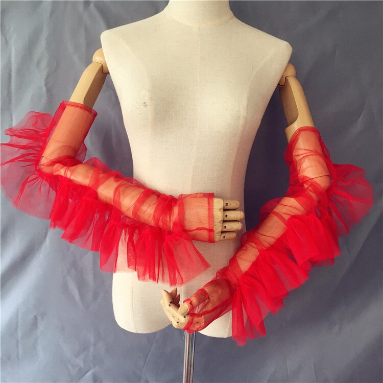 Gants sans doigts en Tulle à volants, manches longues, style Boho, accessoires de mariage DG143: Rouge