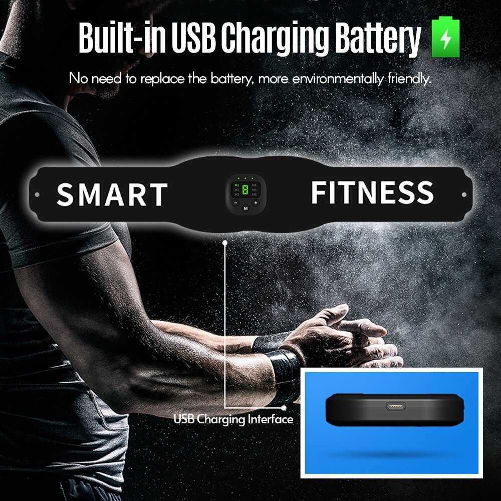 Massager Fitness Trainer Belt Electric Abs Stimulator Unisex Abdominal Muscle Trainer 6 Modes 10 Levels Intensity 15min Timing