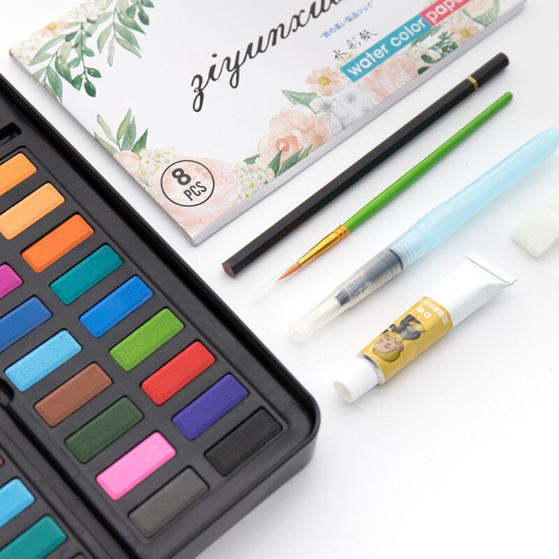 Solid 36-color Watercolor Paint Primary School Students Painting Sketch Set Beginner Children's Gouache Painting Box To Send Pen