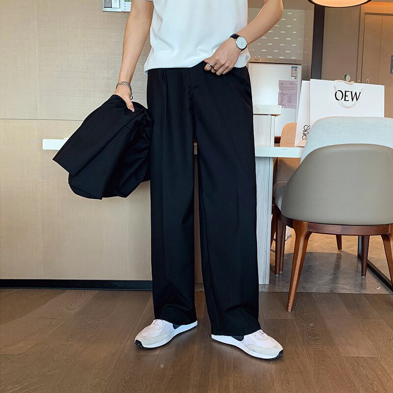 Hombre Casual suelto recto ancho pierna pantalones de traje de los hombres Streetwear Vintage pantalones coreano Chic Pantalones largos