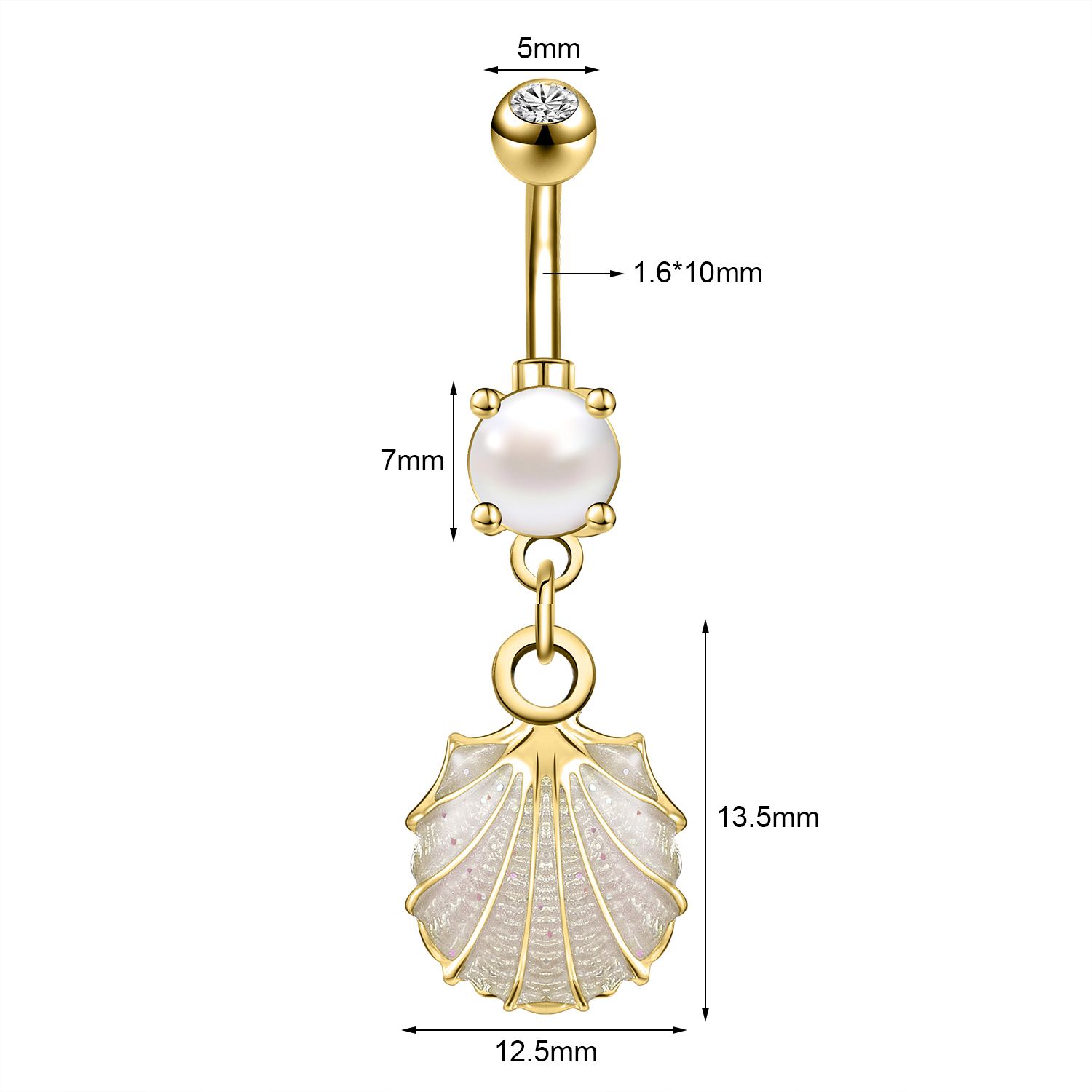 AOEDEJ, 14G, 1 pieza, anillo para Piercing en el ombligo de estrella de mar de cristal, joyería para Piercing corporal con perlas, anillo para el ombligo de concha para mujer de verano: PLATEADO