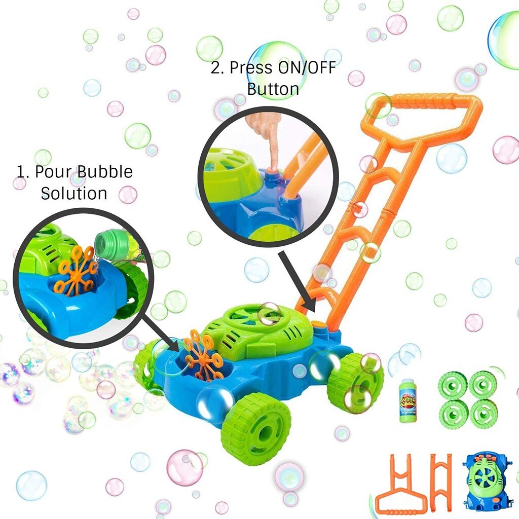 Elektronische Kinderen Hand Push Bubble Auto Bubble Grasmaaier Met Muziek Wandelaar Bubble Blower Machine Met Bubble Water 60ml: Default Title