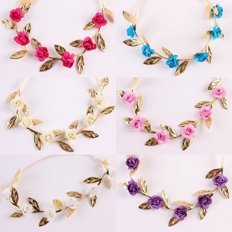 Diadema de corona para niños recién nacidos, guirnaldas de hojas doradas, corona de rosas y flores, rojo, azul, blanco y Beige