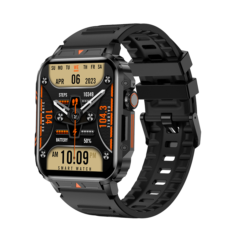 Montre intelligente militaire extérieure pour hommes et femmes, appel Bluetooth, tracker de fitness sportif, surveillance de la fréquence cardiaque, 340mAh: Black