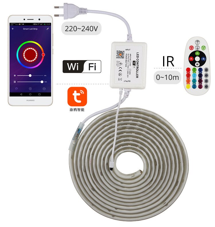 Tuya app smart wifi led controller  ac 110v 220v rgb controller lysstrimmel  ir 24 nøgler fjernlampe til rgb led strip lys