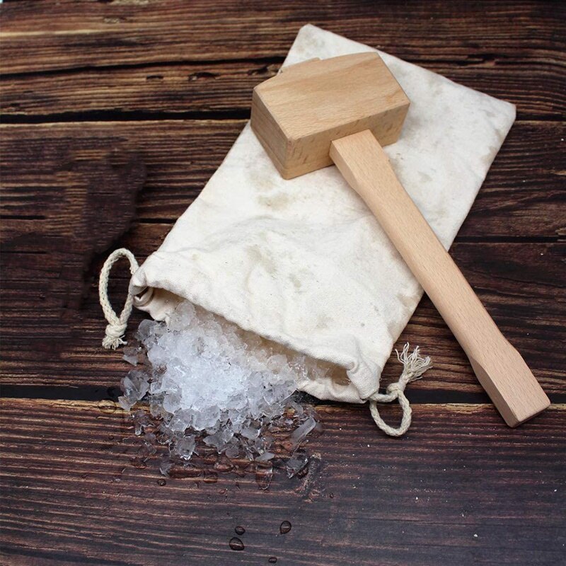 Kit de trituradora de hielo y Mazo de hielo para barman, juego de martillo de madera de playa para triturar hielo, herramientas de Bar para Bartender el hogar