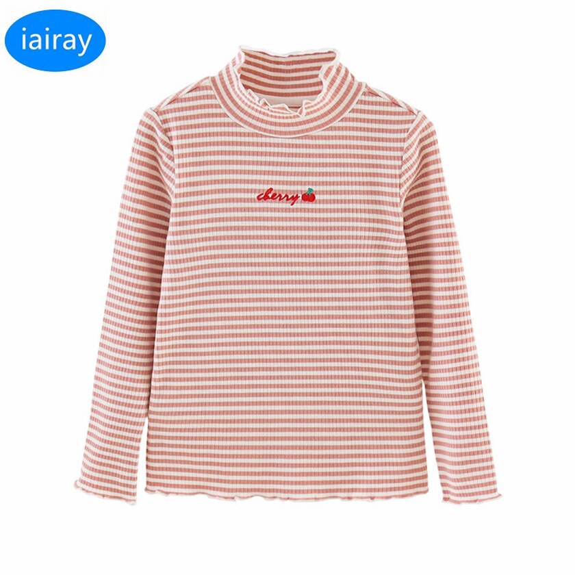 Iairay – sous-vêtement thermique en coton pour filles, T-shirt à manches longues rayé, haut à bascule pour filles de 3 à 12 ans, hiver