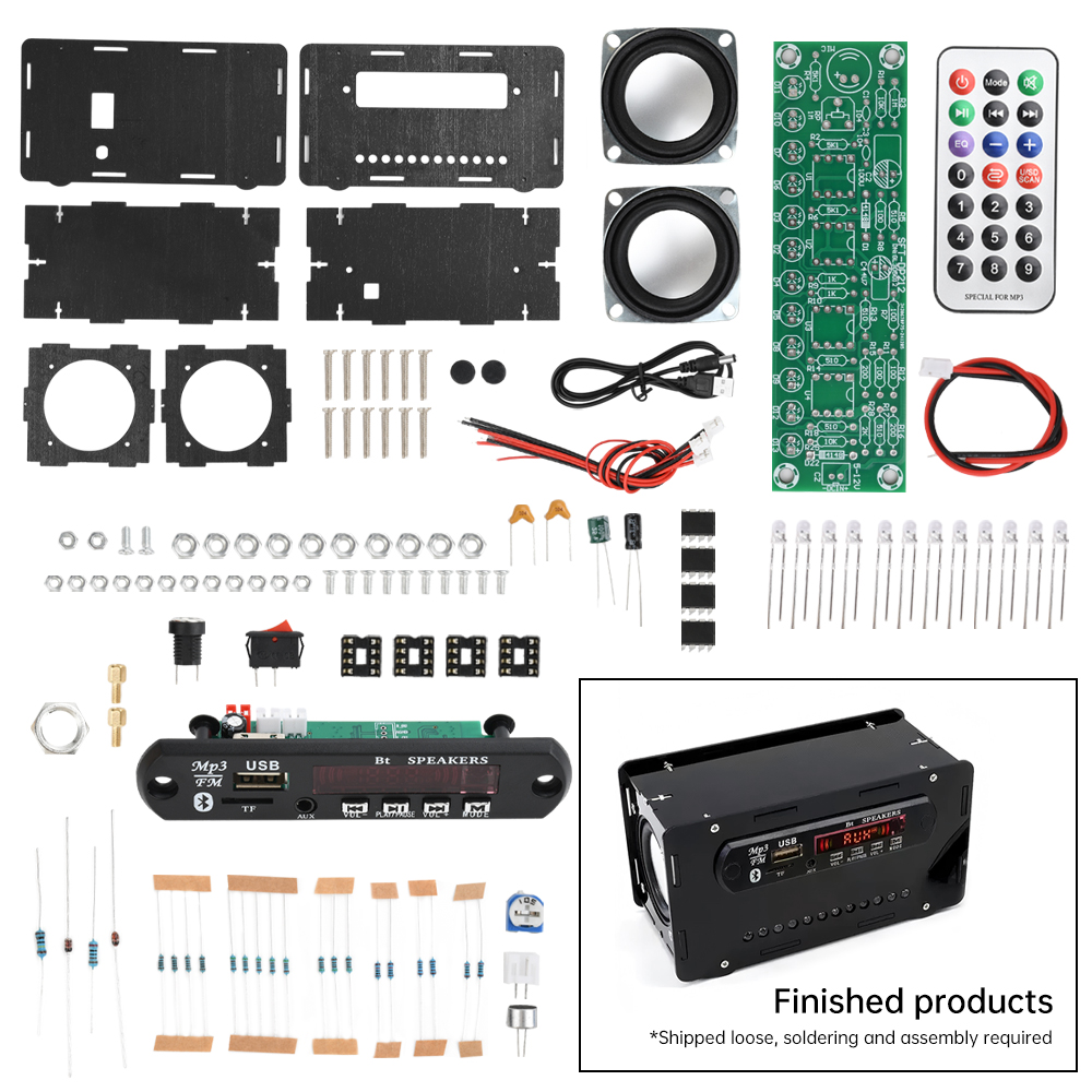 Componentes electrónicos de Radio FM, Kit DIY, receptor Bluetooth 5,0, altavoz, 2x3W, altavoces basados en tarjetas, indicadores de nivel LED, Kit DIY: Naranja