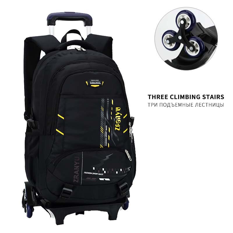 Hoge Capaciteit Student Schouder Rugzak Rollende Bagage Kinderen Trolley Koffers Wiel Cabine Reizen Duffle Schooltas: YELLOW