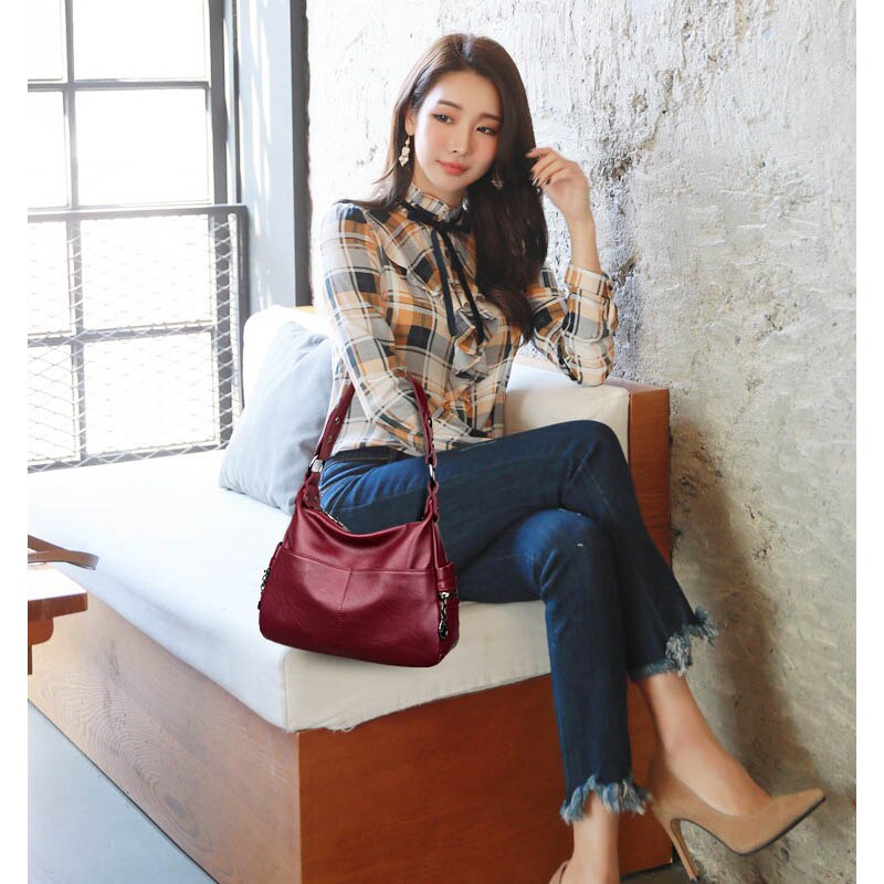 Casual female tote shoulder bag women's soft leather handbags ladies china black wine hand bag crossbody bags for women sac