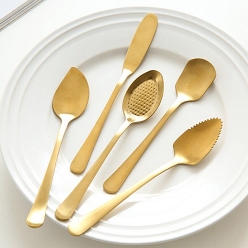retro złota łopata łyżeczka robić kawy łyżeczka robić deserów ze stali nierdzewnej arbuz łyżka łyżka robić lodów końcówka łopata okrągła łyżka kuchenna