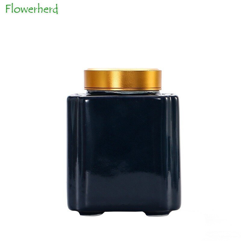Ceramic Porcelain Tea Caddy Teaware Tea Container Square Sealed Waking Tea Can Household Tea Packaging Caddy Tea Storage